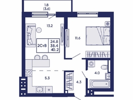 Продается 2-комнатная квартира ЖК Горизонт, дом 2, 40.2  м&sup2;, 6950000 рублей