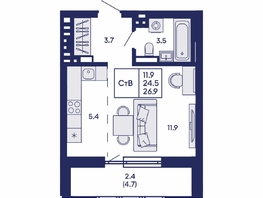 Продается Студия ЖК Горизонт, дом 2, 26.9  м&sup2;, 5050000 рублей