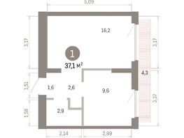 Продается 1-комнатная квартира ЖК Пшеница, 6.1, 37.14  м&sup2;, 5220000 рублей