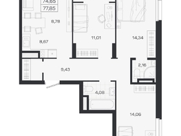 Продается 4-комнатная квартира ЖК Ясный берег, дом 19, бс 2-5, 77.85  м&sup2;, 13305000 рублей