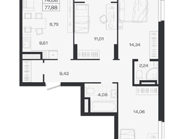 Продается 4-комнатная квартира ЖК Ясный берег, дом 19, бс 2-5, 77.88  м&sup2;, 14095000 рублей