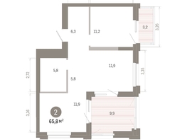 Продается 2-комнатная квартира ЖК Город на озере, 65.71  м&sup2;, 15500000 рублей
