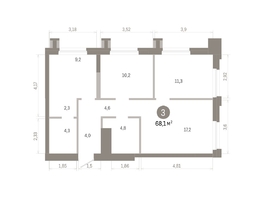Продается 3-комнатная квартира ЖК Город на озере, 68.05  м&sup2;, 15340000 рублей