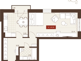 Продается 1-комнатная квартира ЖК Невский, 46.98  м&sup2;, 7520000 рублей