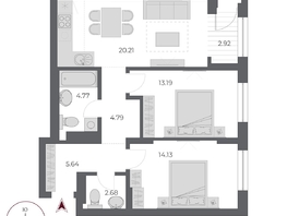 Продается 3-комнатная квартира ЖК ОСКАР, дом 3, 68.3  м&sup2;, 13470000 рублей
