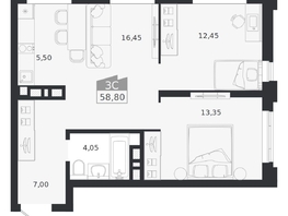 Продается 3-комнатная квартира ЖК Ясный берег, дом 20, 58.8  м&sup2;, 10785000 рублей