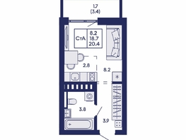 Продается Студия ЖК Горизонт, дом 2, 20.4  м&sup2;, 3990000 рублей
