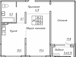 Продается 2-комнатная квартира ЖК Гренландия, Лес дом №5, 63.9  м&sup2;, 9077000 рублей
