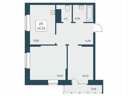 Продается 2-комнатная квартира ЖК Расцветай на Дуси Ковальчук, 56.38  м&sup2;, 10350000 рублей