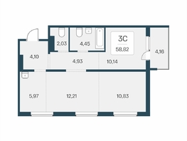 Продается 3-комнатная квартира ЖК Эко-квартал на Кедровой, дом 6, 58.82  м&sup2;, 6490000 рублей