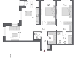 Продается 3-комнатная квартира ЖК ОСКАР, дом 1, 87.6  м&sup2;, 18590000 рублей