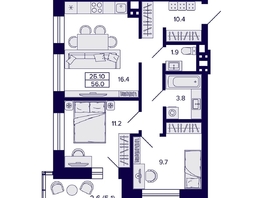 Продается 2-комнатная квартира ЖК Сподвижники, дом 1, 56  м&sup2;, 7500000 рублей