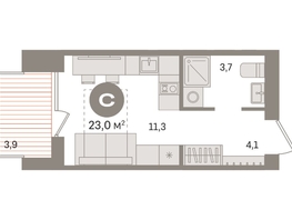 Продается Студия ЖК Пшеница, дом 2.1, 22.95  м&sup2;, 3960000 рублей