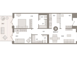 Продается 2-комнатная квартира ЖК Пшеница, дом 2.1, 100.04  м&sup2;, 15860000 рублей