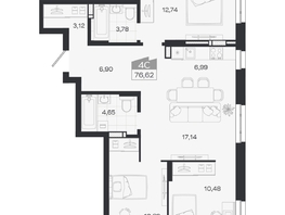 Продается 4-комнатная квартира ЖК Квартал 54, дом 1, 76.62  м&sup2;, 11112000 рублей