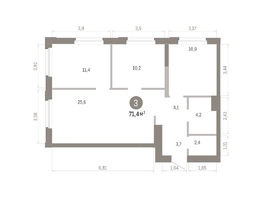 Продается 3-комнатная квартира ЖК Город на озере, 71.37  м&sup2;, 14240000 рублей
