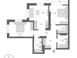 Продается 3-комнатная квартира ЖК ОСКАР, дом 2, 76.4  м&sup2;, 14590000 рублей