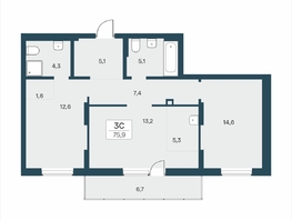 Продается 3-комнатная квартира ЖК Расцветай на Учительской, 75.9  м&sup2;, 11250000 рублей