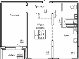 Продается 2-комнатная квартира ЖК Самоцветы, Бирюза дом 1, 63.5  м&sup2;, 7750000 рублей