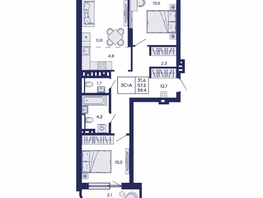 Продается 3-комнатная квартира ЖК Горизонт, дом 2, 59.4  м&sup2;, 9200000 рублей