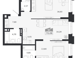 Продается 3-комнатная квартира ЖК Ясный берег, дом 20, 70.08  м&sup2;, 11531000 рублей
