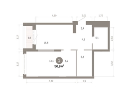 Продается 1-комнатная квартира  Квартал Молодость, дом 1, 56.89  м&sup2;, 9300000 рублей