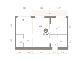 Продается 2-комнатная квартира  Квартал Молодость, дом 1, 63.33  м&sup2;, 10350000 рублей