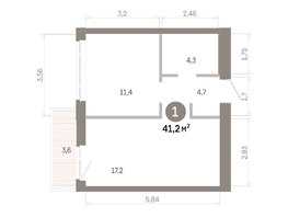 Продается 1-комнатная квартира  Квартал Молодость, дом 1, 41.18  м&sup2;, 6920000 рублей