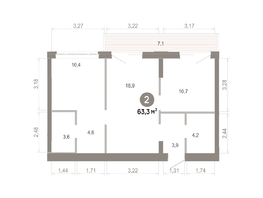 Продается 2-комнатная квартира  Квартал Молодость, дом 1, 63.31  м&sup2;, 9330000 рублей