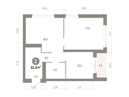 Продается 2-комнатная квартира  Квартал Молодость, дом 1, 61.79  м&sup2;, 9620000 рублей