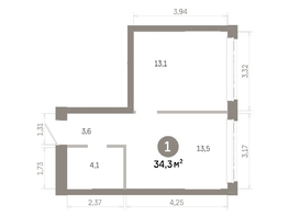 Продается 1-комнатная квартира  Квартал Молодость, дом 1, 34.3  м&sup2;, 5680000 рублей