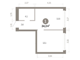 Продается 1-комнатная квартира  Квартал Молодость, дом 1, 34.31  м&sup2;, 5850000 рублей