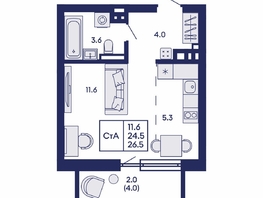 Продается Студия ЖК Горизонт, дом 2, 26.5  м&sup2;, 5350000 рублей