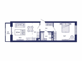 Продается 2-комнатная квартира ЖК Горизонт, дом 2, 45.6  м&sup2;, 6950000 рублей