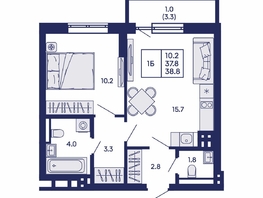 Продается 1-комнатная квартира ЖК Горизонт, дом 2, 38.8  м&sup2;, 6950000 рублей