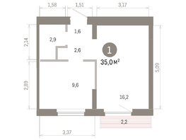 Продается 1-комнатная квартира ЖК Пшеница, 6.1, 34.99  м&sup2;, 6110000 рублей