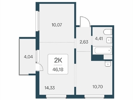 Продается 2-комнатная квартира ЖК Эко-квартал на Кедровой, дом 6, 46.18  м&sup2;, 6100000 рублей
