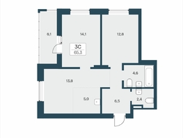 Продается 3-комнатная квартира ЖК Расцветай на Учительской, 65.3  м&sup2;, 9800000 рублей