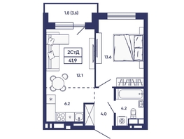 Продается 2-комнатная квартира ЖК Сподвижники, дом 2, 41.9  м&sup2;, 5750000 рублей