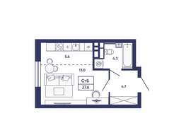 Продается Студия ЖК Сподвижники, дом 3, 27.6  м&sup2;, 4050000 рублей