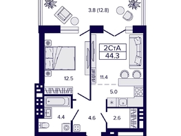Продается 2-комнатная квартира ЖК Луна, 44.3  м&sup2;, 7700000 рублей