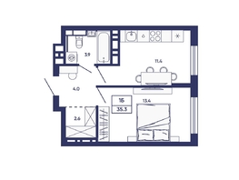 Продается 1-комнатная квартира ЖК Сподвижники, дом 3, 35.3  м&sup2;, 5700000 рублей