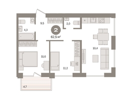 Продается 2-комнатная квартира ЖК Пшеница, дом 2.2, 62.53  м&sup2;, 8620000 рублей