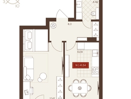 Продается 1-комнатная квартира ЖК Невский, 41.54  м&sup2;, 6680000 рублей