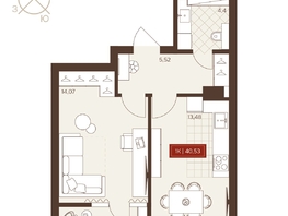 Продается 1-комнатная квартира ЖК Невский, 40.53  м&sup2;, 6500000 рублей