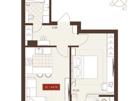 Продается 2-комнатная квартира ЖК Невский, 44.79  м&sup2;, 7400000 рублей