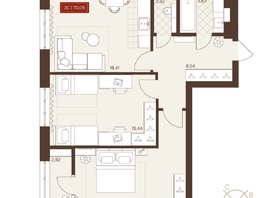 Продается 3-комнатная квартира ЖК Невский, 70.05  м&sup2;, 11550000 рублей
