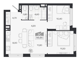 Продается 3-комнатная квартира ЖК Ясный берег, дом 33, 56.9  м&sup2;, 8985000 рублей