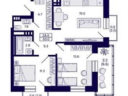 Продается 2-комнатная квартира ЖК Сподвижники, дом 1, 63  м&sup2;, 9400000 рублей