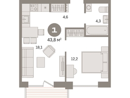 Продается 1-комнатная квартира ЖК Пшеница, дом 2.2, 43.83  м&sup2;, 6170000 рублей